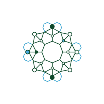 Logo SGGE : réseau de nœuds hexagonaux connectés en grappe circulaire