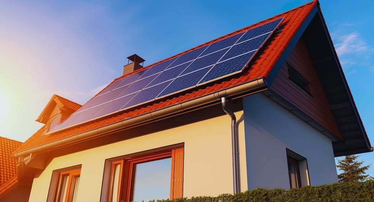 Panneaux solaires installés sur la toiture d'une maison individuelle